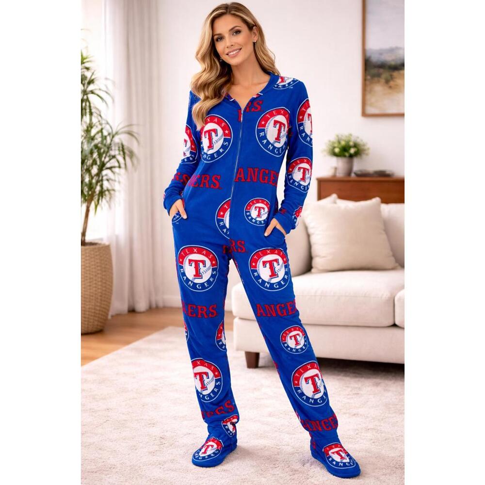 Texas Rangers Baseball Fleece Adult Unisex Full Body Pajama -Medium